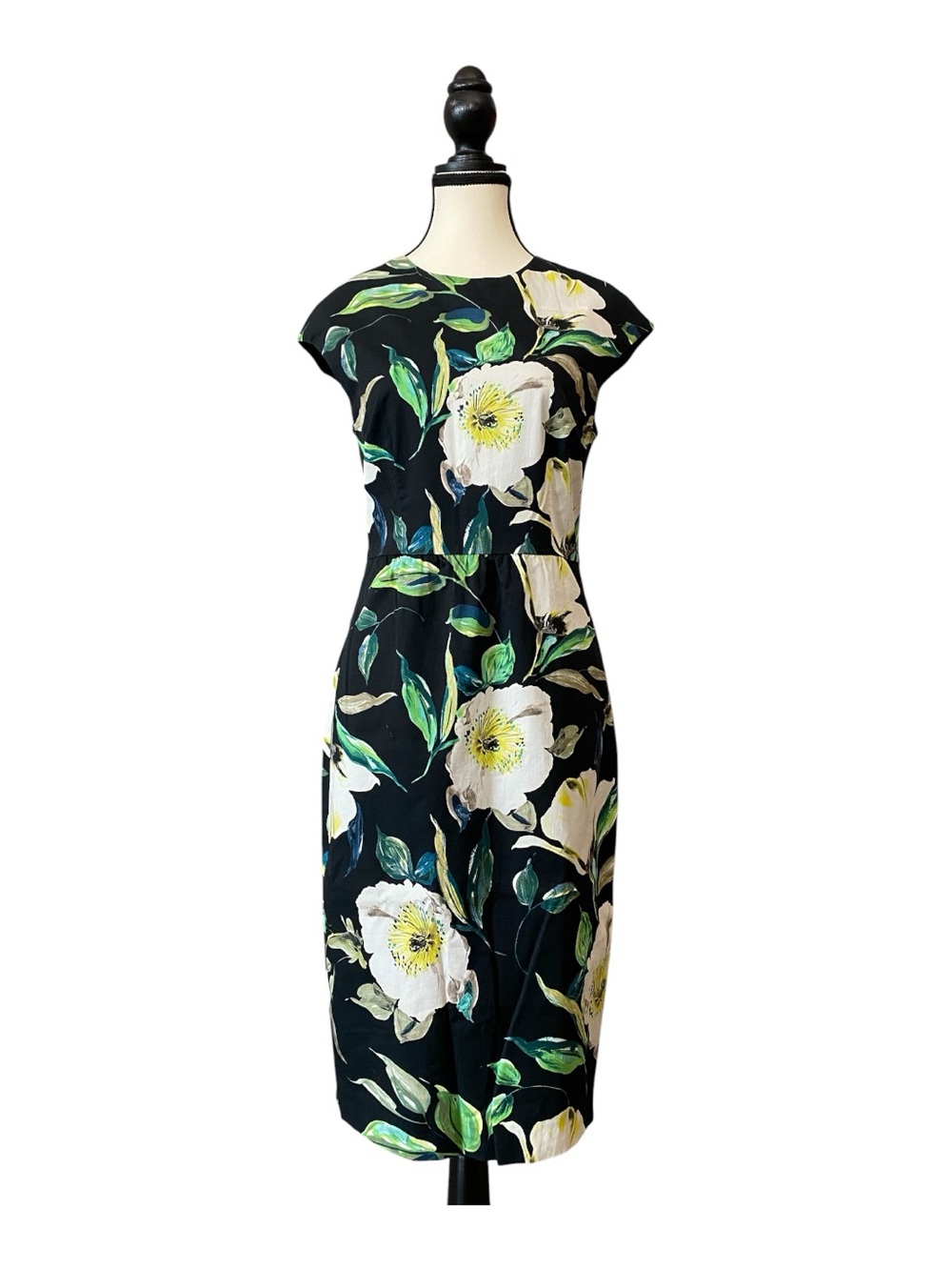 Y2K Floral Black Dress bodycon back zipper Size 36 = small